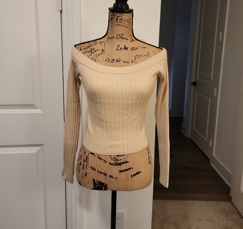 Aerie Cream Off-Shoulder Sweater